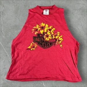 Vintage Harley Davidson Shirt Women’s XL Pink 1980s Holubek‎ Floral Tank Top 80s